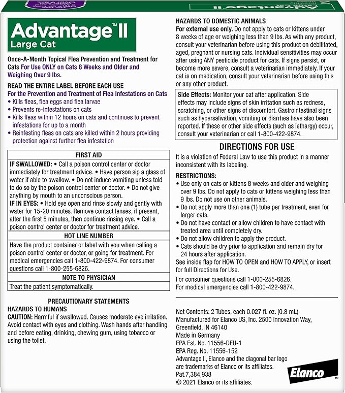 Advantage II Large Cat Vet-Recommended Flea Treatment &amp; Prevention | Cats Over 9 lbs. | 2-Month Supply