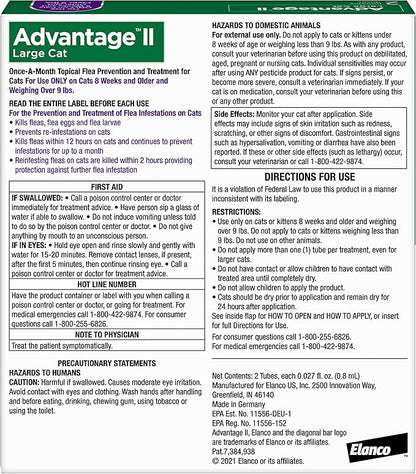 Advantage II Large Cat Vet-Recommended Flea Treatment &amp; Prevention | Cats Over 9 lbs. | 2-Month Supply