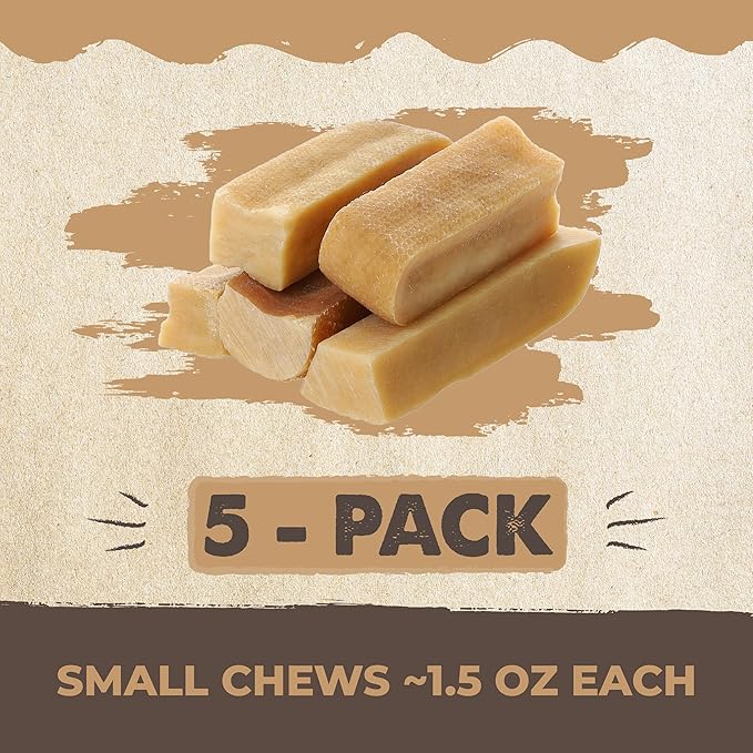 Mighty Paw Yak Cheese Chews for Dogs | All-Natural Long Lasting Pet Treats. Odorless and Great for Oral Health. Limited-Ingredient Chews for Puppies &amp; Power-Chewers (Small, 5 Pack)