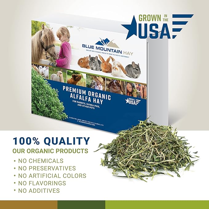 Blue Mountain Hay High-Altitude Hay - Organic Alfalfa, 5lb - High Protein, Fiber &amp; Mineral-Rich - Soft, Leafy, High Leaf Retention - Ideal for Goats, Rabbits, Guinea Pigs &amp; Other Small Animals
