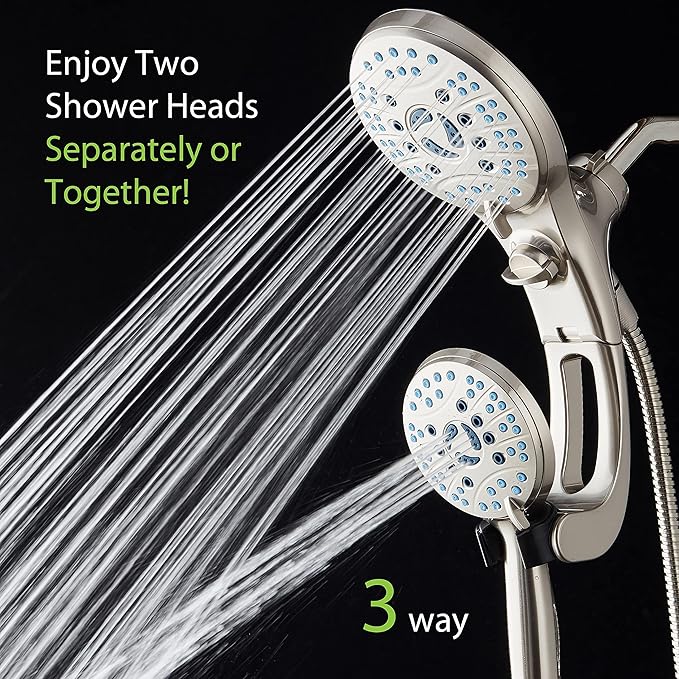 Hotel Spa AquaCare for California As-Seen-On-TV High Pressure Handheld Rain 50-mode 3-way Shower Head Combo with Adjustable Arm, Anti-clog Jets, Tub &amp; Pet Power Wash, 6 ft. Hose, Nickel Finish