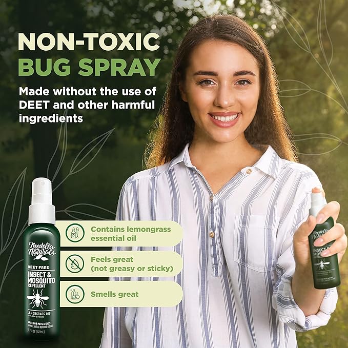 Deet-Free Insect &amp; Mosquito Repellent 8oz – Nice Smelling Insect Repellent with Lemongrass Oil Safe for Pets and Kids – Bug Spray Against Mosquitoes, Gnats, Black Flies, No-See-ums, and Other Insect