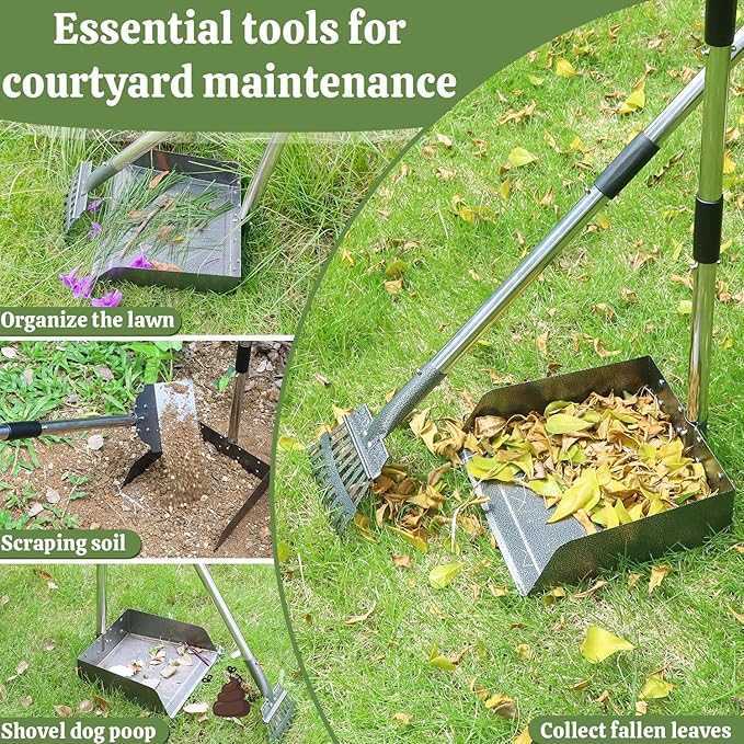 T2Y Pooper Scooper, Extra Long Handle Dog Pooper Scooper, Adjustable Stainless Steel Rake &amp; Spade &amp; Extra Large Tray, Durable Poop Scoopers for Yard, Lawn, Snowfield, Suitable for Multi-Dog Family