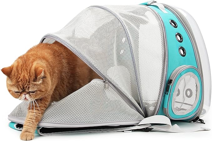 Lollimeow Cat Carrier Backpack, Bubble Expandable Backpack Carrier, Pets and Small Dogs,Airline-Approved, Designed for Travel, Hiking, Walking &amp; Outdoor Use (Back Expandable-Green)
