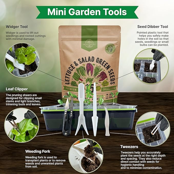 Organo Republic 15 Lettuce &amp; Salad Greens Seeds Variety Pack 17700+ Non-GMO Heirloom Lettuce Seeds for Indoors &amp; Outdoors Garden, Hydroponics, Aerogarden - Arugula, Kale, Spinach, Swiss Chard, Lettuce