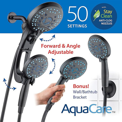 Hotel Spa AquaCare for California As-Seen-On-TV High Pressure Handheld Rain 50-mode 3-way Shower Head Combo with Adjustable Arm, Anti-clog Jets, Tub &amp; Pet Power Wash, 6 ft. Hose, Rubbed Bronze
