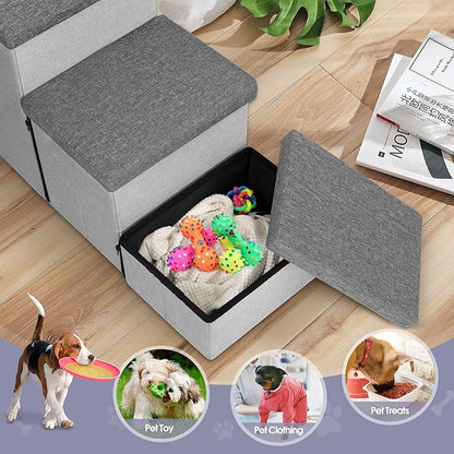 Heeyoo Dog Stairs with Storage, Foldable Dog Steps for Small Dogs, 3 Tiers Non-Slip Pet Stairs for High Beds Or Couch and Sofa, Hold up to 200 lbs Pet Cat