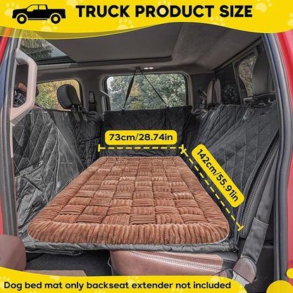 Dog Car Bed Mat, Non-Slip Backseat Extender Pet Blanket, Plaid Dog Bed for Trucks, Sedans &amp; Large SUVs, Chew-Resistant Travel Pad for Dogs, Easy Clean &amp; Scratch-Proof &amp; Comfort（56"x28.7" Brown