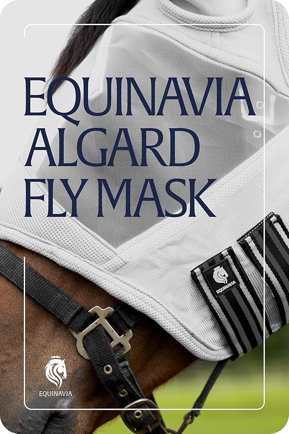 Equinavia Algard Soft Mesh Horse Fly Mask with Ear Protection and 45 UPF Rating | No Eye Irritation &amp; UV Protection - Silver - Cob