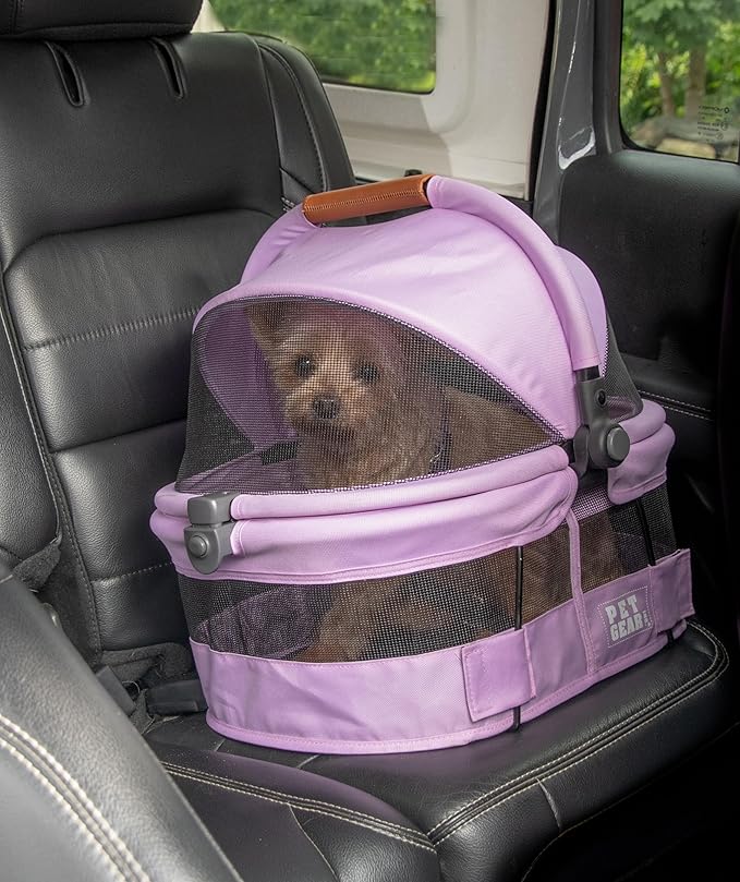 Pet Gear No-Zip View 360 Ultra Lite Pet Safety Carrier &amp; Car Seat for Small Dogs &amp; Cats Push Button Entry, 15", Bright Lilac