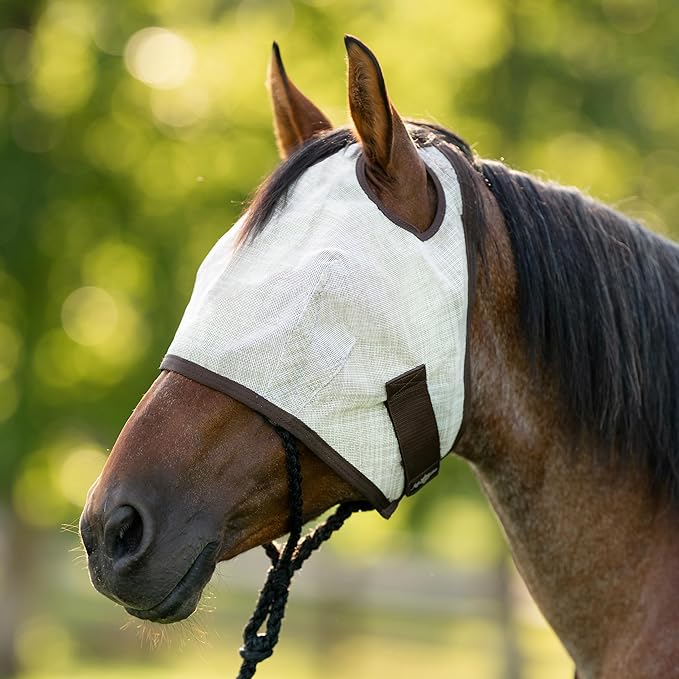 Kensington UV Horse Fly Mask with Web Trim - Protective Mask with Dual Ear Opening &amp; Forelock Freedom - XLarge, Desert Sand