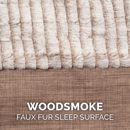 Furhaven Cooling Gel Dog Bed for Large/Medium Dogs w/ Removable Bolsters &amp; Washable Cover, For Dogs Up to 55 lbs - Luxe Faux Fur &amp; Performance Linen Sofa - Woodsmoke, Large