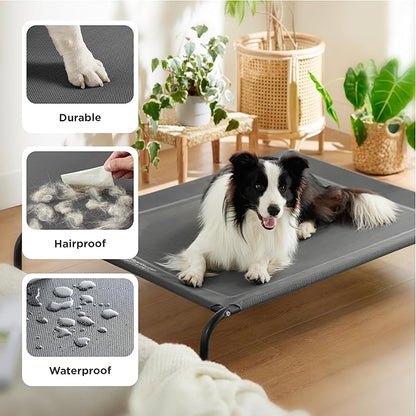 Bedsure Outdoor Elevated Dog Bed Large Sized Dog, Portable Indoor &amp; Outdoor Cooling Raised Cot Pet Hammock Bed with Skid-Resistant Feet, Frame with Breathable Mesh, Checkered White, 49 inches