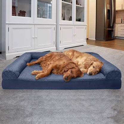 Furhaven Orthopedic Dog Bed for Large Dogs w/ Removable Bolsters &amp; Washable Cover, For Dogs Up to 125 lbs - Quilted Sofa - Navy (Blue), Jumbo Plus/XXL