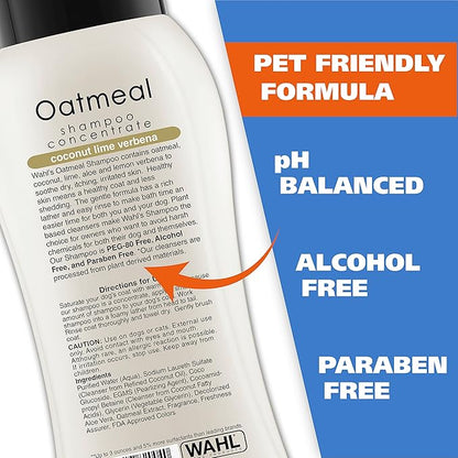 Wahl USA Dry Skin &amp; Itch Relief Pet Shampoo for Dogs – Oatmeal Formula with Coconut Lime Verbena Scent &amp; Pet Friendly Formula, 24 Oz - Model 820004A