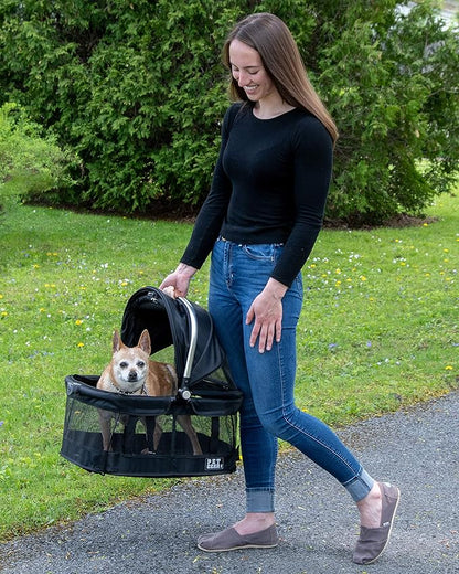 Pet Gear No-Zip View 360 Pet Safety Carrier &amp; Car Seat for Small Dogs &amp; Cats Push Button Entry, View 360 20-inch, Onyx