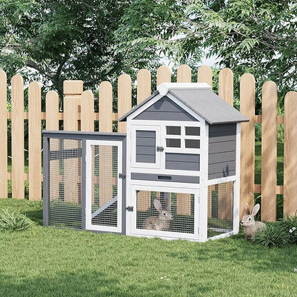 Rabbit Hutch 2-Tier, Small Wooden Chicken Coop for Outdoor Use - Weatherproof Small Animal Hutch with Non-Slip Ramp, 4 Access Doors &amp; Removable Tray for Rabbits, Guinea Pigs, Ferrets (Indoor/Outdoor)
