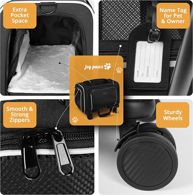 Pet Carrier for Travel - Small Dogs/Cats - 15 LBS MAX Dogs/Cats Expandable - Airline Approved &amp; Roomy - Premium Pets Carrier with Wheels - Cozy Soft-Lined Travel Carrier - Stylish Black Design