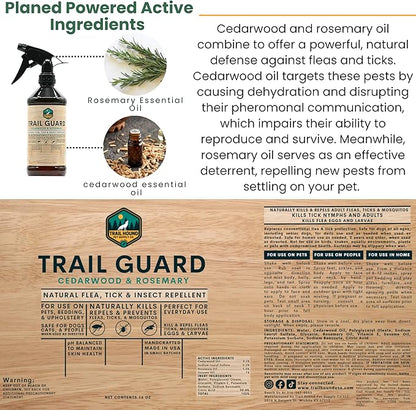 Trail Guard Natural Extra Strength Insect, Flea and Tick Spray for Dogs, Cats, People &amp; Home (16oz, Cedarwood &amp; Rosemary)