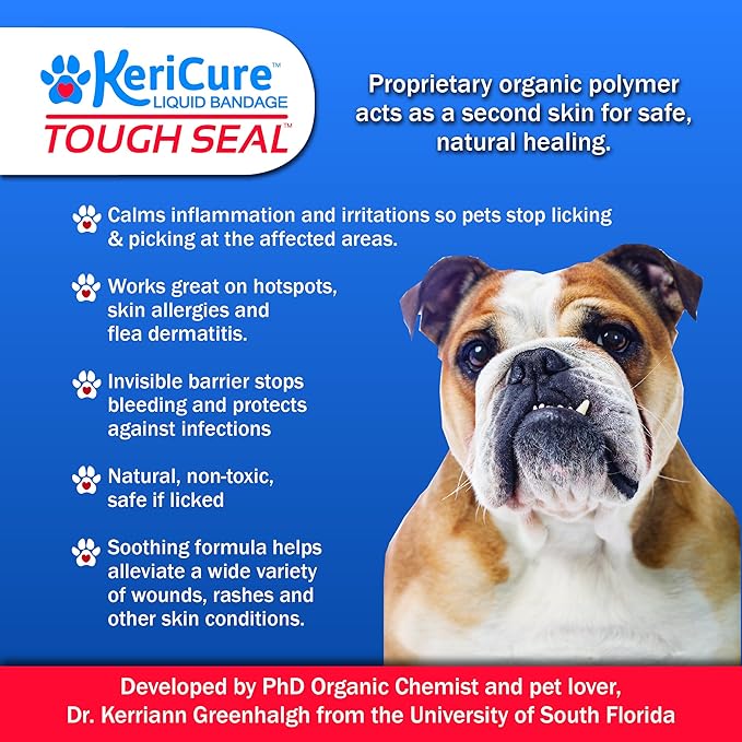 Tough Seal Pet Liquid Bandage Spray for Dogs &amp; Cats - 2oz Calming Wound Care Protection, Protects Cuts and Scratches - Safe if Licked, String-Free Dog Wound Spray