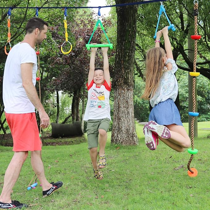 Rainbow Craft 3-Pack Kids Ninja Monkey Bars - Trapeze Swing Bars for Ninja Obstacle Course Attachments - 3pc of Blue, Red &amp; Green Color