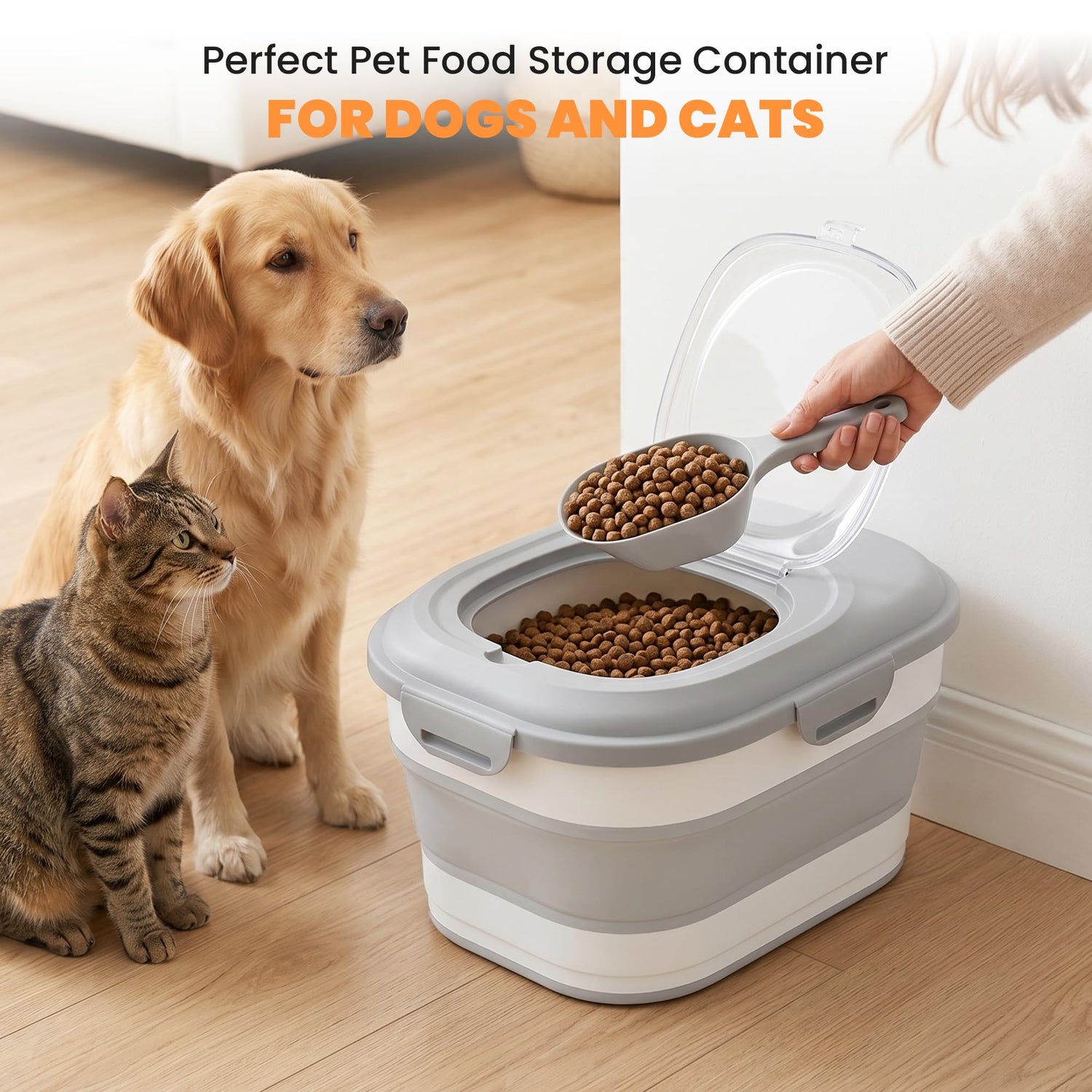 Dog Food Storage Container With Wheels, Collapsible Pet Food Storage Container With Clear Window, Measuring Cup &amp; Scoop, BPA Free Cat Food Container For Rice, Flour, Grain, Bird Seed
