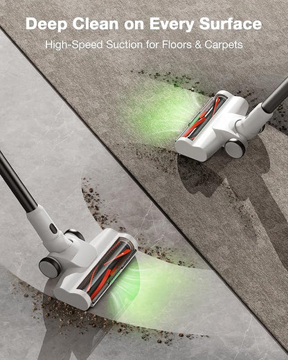 Cordless Stick Vacuum Cleaner for Home, Lightweight Rechargeable Vacuum with 55min Runtime, Powerful Suction, Green LED Headlight, 9-in-1 Pet Hair Carpet &amp; Hardwood Floor Cleaner