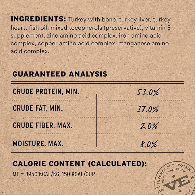 Vital Essentials Freeze-Dried Raw Turkey Meal or Mixer Cat Food Soft Nibs | 99% Turkey, Organs &amp; Bone | 12 oz