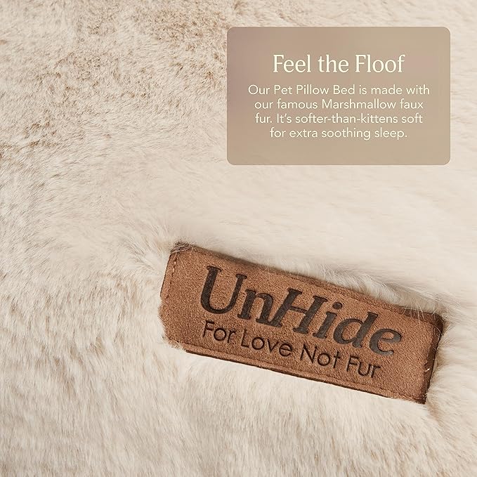 UnHide Floof Pet Pillow - Extra Soft Dog Bed Pillow- Removable Faux Fur Cover - Machine Washable - Helps Ease Pet Anxiety &amp; Provides The Perfect Sleep, 36 x 42 x 5, Large - Beige