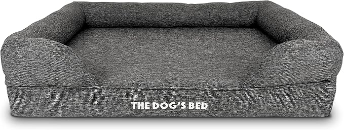 The Dog’s Bed, Large Grey Linen 36x27, Memory Foam, Pain Relief: Arthritis, Hip &amp; Elbow Dysplasia, Post Surgery, Lameness, Supportive, Calming, Waterproof Washable Cover, Veterinary Approved