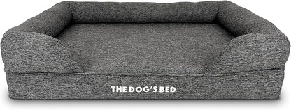 The Dog’s Bed, Large Grey Linen 36x27, Memory Foam, Pain Relief: Arthritis, Hip &amp; Elbow Dysplasia, Post Surgery, Lameness, Supportive, Calming, Waterproof Washable Cover, Veterinary Approved