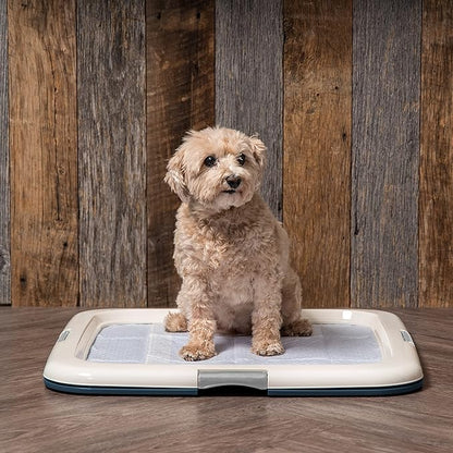 IRIS USA Pee Pad Holder - For Potty Training Regular Sized Dog &amp; Puppy Pee Pads, Secured Latches, Non-Skid Feet, Leak Protection, Fits 22"x22" Pad or Larger, Square, Navy