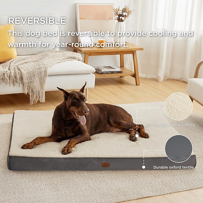 Bedsure XXL Dog Bed for Large Dogs - Orthopedic Flat Giant Pet Beds with Removable Washable Cover, Jumbo Egg Crate Foam Mat, Suitable for Pet Up to 150 lbs
