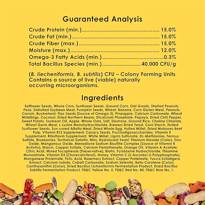 Kaytee Fiesta Big Bites Small Parrot &amp; Conure Food, Nutritious and Fun Blend, Supports Skin, Feather, Digestion, Brain and Heart Health, 4 pounds