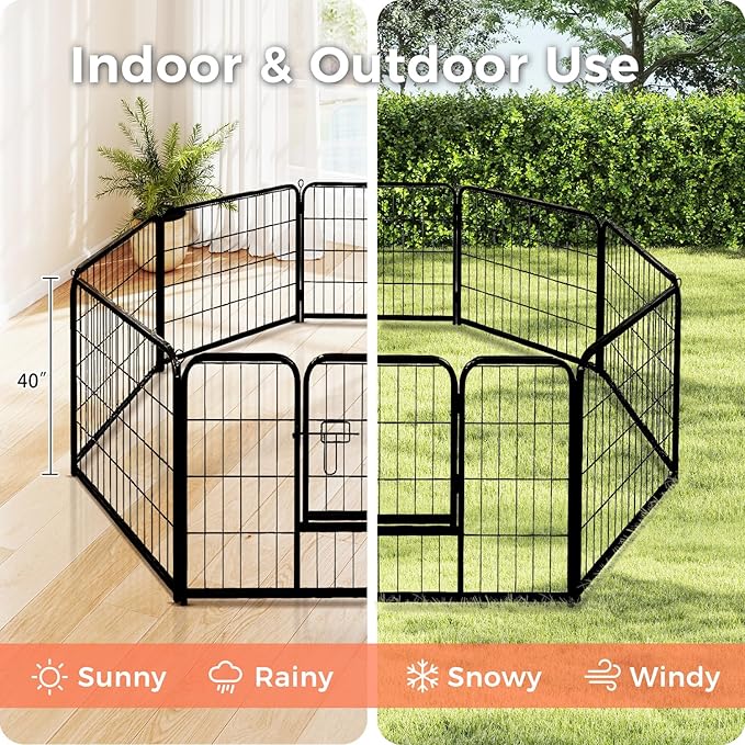 40 Inch Dog Playpen - 8 Panels Metal Pet Exercise Pen for Medium-Large Dogs, Indoor/Outdoor Dog Fence for Yard, Garden, Camping &amp; RV Travel
