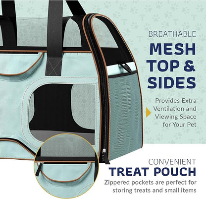 Katziela Pet Carrier - Airline Compliant Dog Carrier - TSA Approved Pet Carrier for Small Dogs and Cats - Soft FAA Travel Airplane Dog Carrier Luggage (Blue/Brown-6 Wheels)