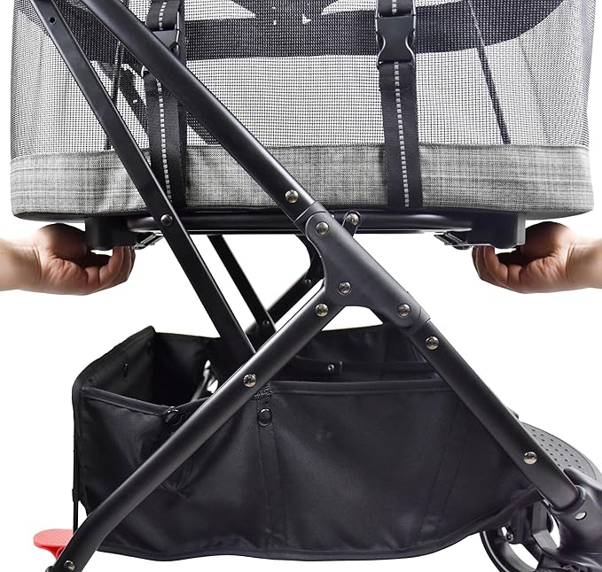 ROODO Fashion 3-in-1 Dog Cat Stroller with Detachable Carrier&amp;Car Seat Combo Best Lightweight Folding Portable All-Terrain Travel Pet Gear Puppy Doggie Kitty Stroller for up to 30 lbs(Grey Lattice)