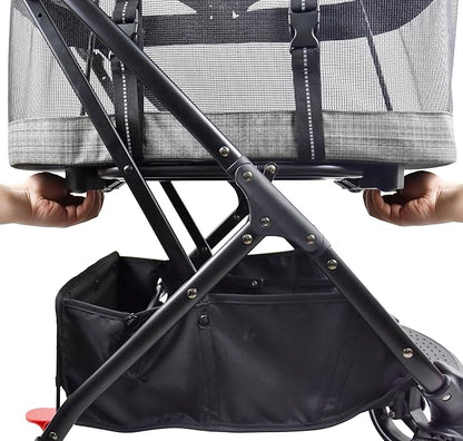ROODO Fashion 3-in-1 Dog Cat Stroller with Detachable Carrier&amp;Car Seat Combo Best Lightweight Folding Portable All-Terrain Travel Pet Gear Puppy Doggie Kitty Stroller for up to 30 lbs(Grey Lattice)
