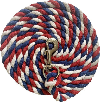 Majestic Ally Pack of 2 Solid Cotton Lead Rope for Horses &amp; Livestock – 10 Foot Long and 5/8 inch Thick - Replaceable Heavy-Duty Satin Bolt Snap – Handmade – Soft, Broken in Feel (Patriotic)