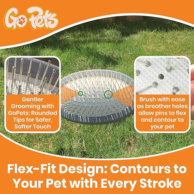 GoPets Double-Sided Pin &amp; Bristle Brush, Dog &amp; Cat Grooming Brush for Detangling, Shedding Control, Fur &amp; Dirt Removal, Smooth &amp; Efficient Pet Grooming for Healthy Coat, Comfortable Ergonomic Handle