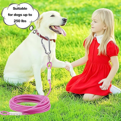 Dog Tie Out Cable for Outside,20FT Long Dog Leash&amp;Chains with Swivel Hook,Small-Large Dogs Runner Cable for Yard,Heavy Duty Dogs Lead Line for Outdoor and Camping (500lbs 20FT, Pink)