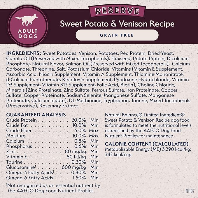 Natural Balance Limited Ingredient Adult Grain-Free Dry Dog Food, Reserve Sweet Potato &amp; Venison Recipe, 4 Pound (Pack of 1)