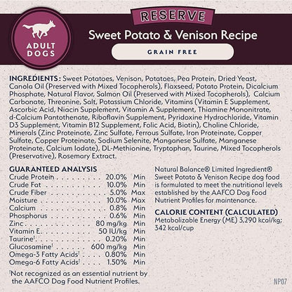 Natural Balance Limited Ingredient Adult Grain-Free Dry Dog Food, Reserve Sweet Potato &amp; Venison Recipe, 22 Pound (Pack of 1)
