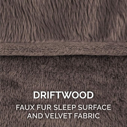 Furhaven Orthopedic Dog Bed for Large Dogs w/ Removable Bolsters &amp; Washable Cover, For Dogs Up to 95 lbs - Faux Fur &amp; Velvet Sofa - Driftwood Brown, Jumbo/XL
