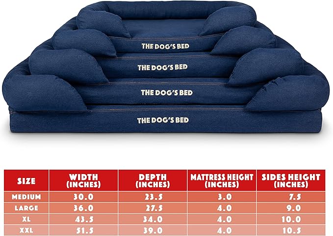 The Dog’s Bed, Med Blue Denim 30x23.5, Memory Foam, Pain Relief: Arthritis, Hip &amp; Elbow Dysplasia, Post Surgery, Lameness, Supportive, Calming, Waterproof Washable Cover, Veterinary Approved