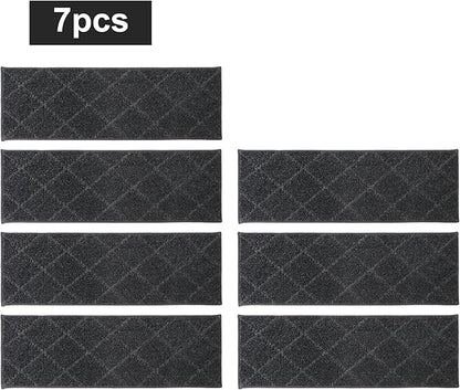 COSY HOMEER Edging Stair Treads Non-Slip Carpet Mat 28inX9in Indoor Stair Runners for Wooden Steps, Edging Stair Rugs for Kids and Dogs, 100% Polyester TPE Backing (7pc, Black,)