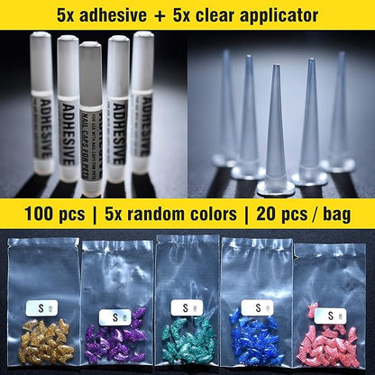 zetpo Cat Nail Caps | Cat Claw Covers | with Adhesives and Applicators (S, 5X Glitter Random Colors | 100 pcs)