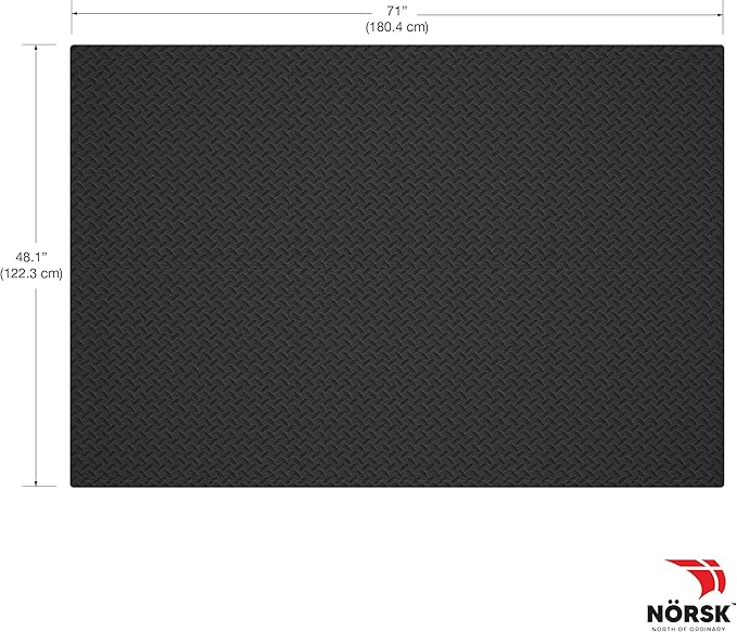 Norsk Foam Floor Gym Mats with Interlocking Tiles, .47" Thick, 24"x24", 54-Pack, 216 Square Feet, Diamond Plate Design, Black