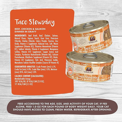 Weruva Classic Cat Stews!, Taco Stewsday with Beef, Chicken &amp; Salmon in Gravy, 5.5oz Can (Pack of 8)