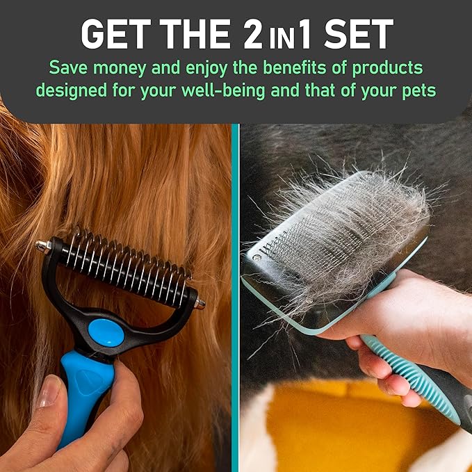 Maxpower Planet Dog Rake and Dog Hair Brush - Gently Removes Loose Undercoat, Mats and Tangled - Deshedding Grooming Tool for Dogs &amp; Cats - Self Cleaning Slicker Brush - All Hair Types